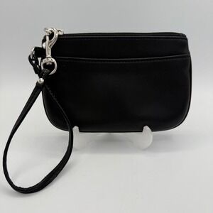 Black Leather Coach Wristlet Small‎ Zip Top Handbag Purse Minimalist Style
